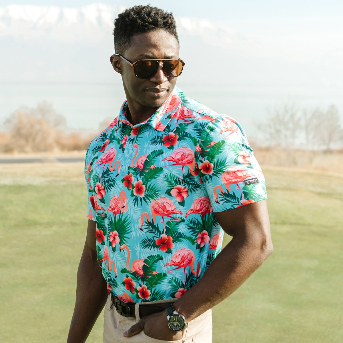 Mens Flamingo Golf Shirt - Just Beachy. Only $39.95. – Yatta Golf