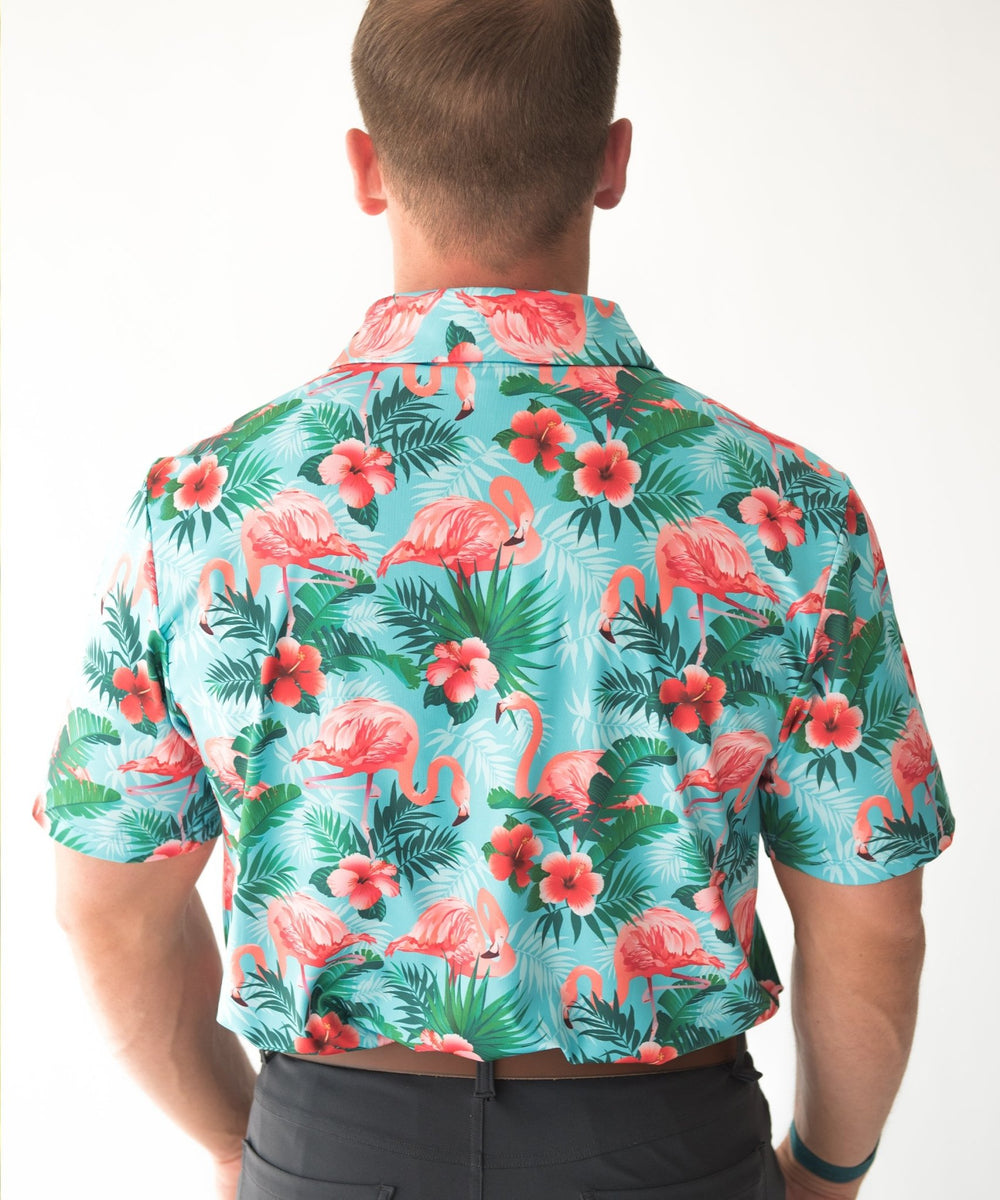 Pink Flamingo Golf Shirt - Pau Hana. Only $39.95. – Yatta Golf