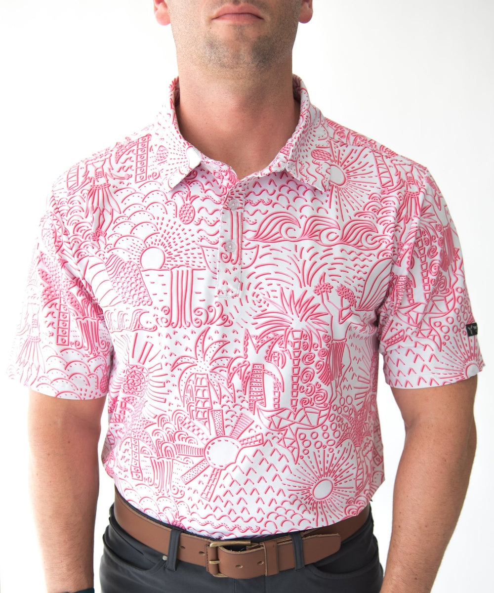iTNHFP Mens Golf Polo Shirts Hawaiian Polka Dots and Hip Hop Father's Day  Collared Shirts Summer Pink Polo Shirt Shrink-Less with Button Athletic Fit
