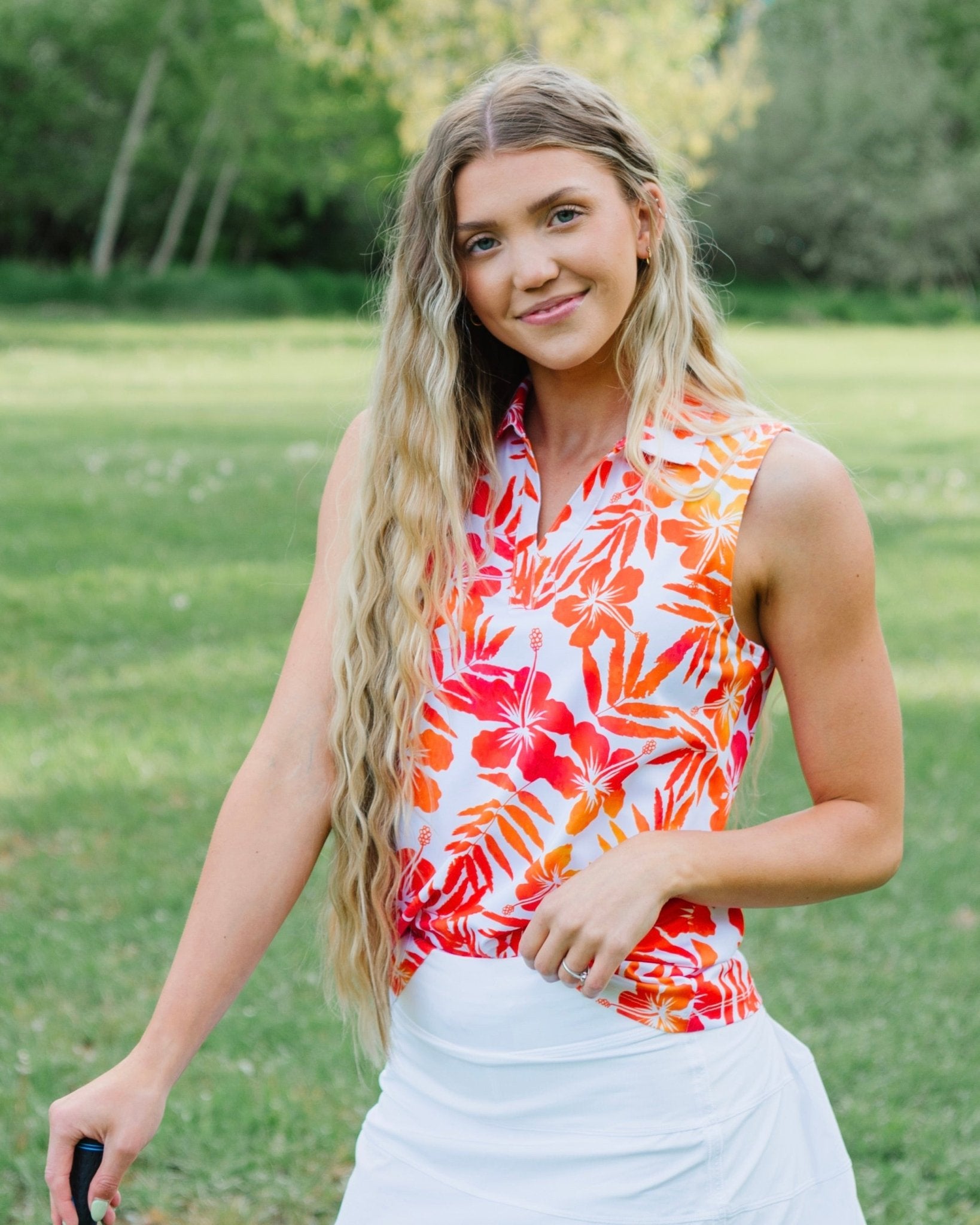 Aloha Sunrise Women's Sleeveless Golf Polo - Yatta Golf