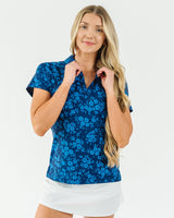 Navy Daisy Women's Golf Polo - Yatta Golf