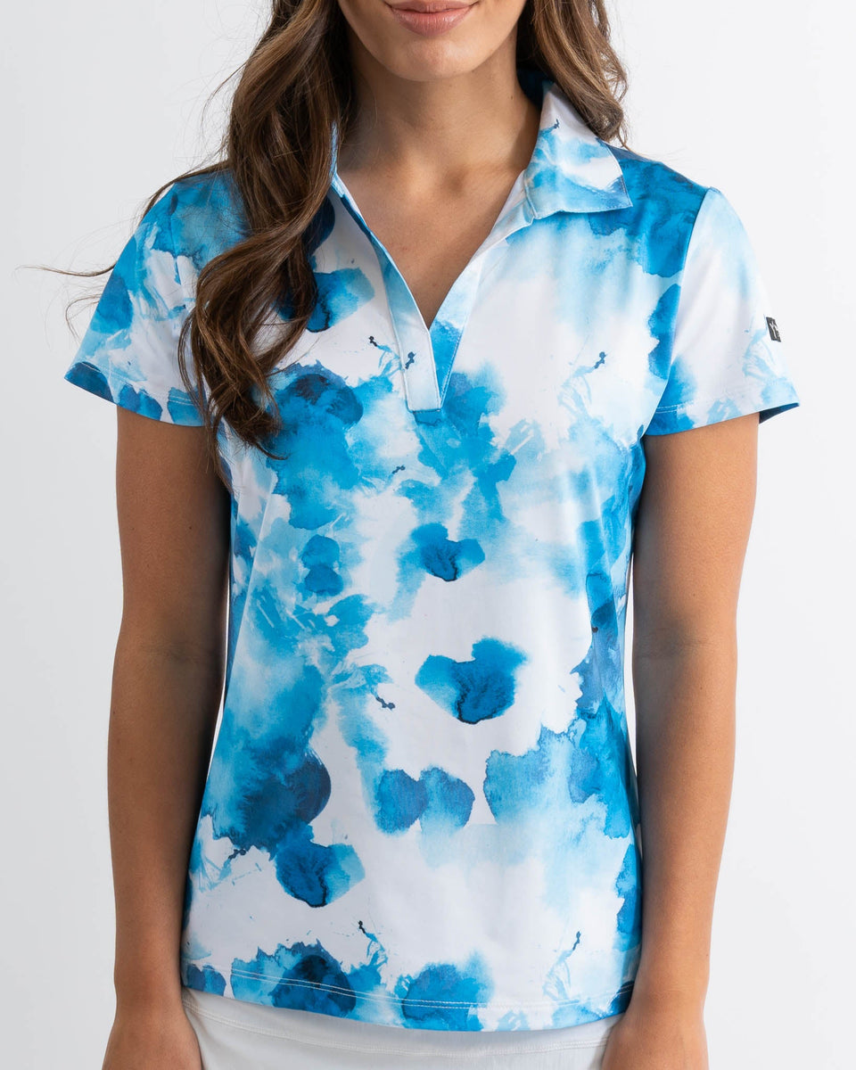 Blue Marble Gradient Heart Beat Golf Women Sleeveless Polo Shirt