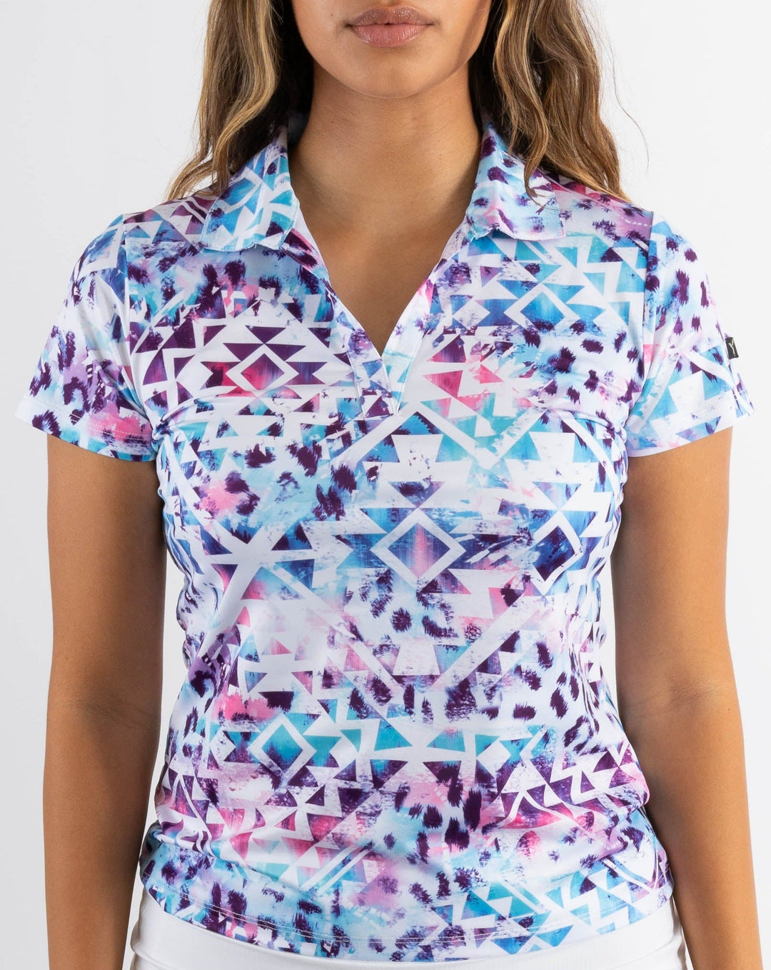 Multicolor Native Aztec Trippy Striped Women's Golf Shirts