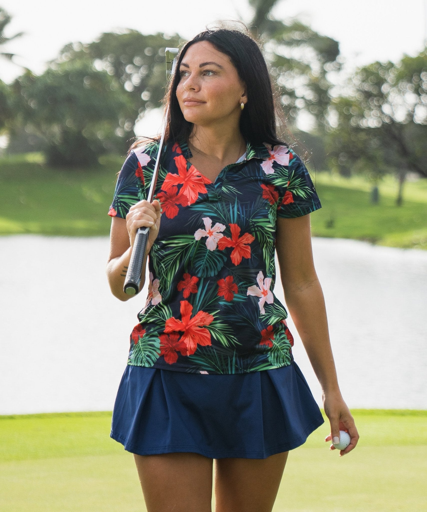 Jungle Hibiscus Women's Golf Polo - Yatta Golf