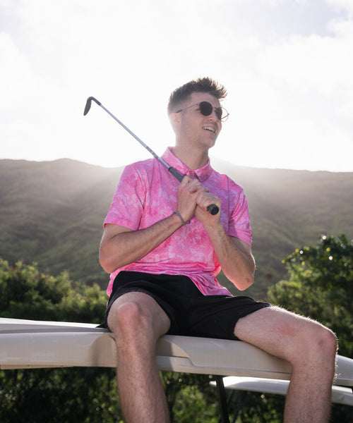 Mens Pink Golf Shirt - Pink Camo. Seriously Great Polos. Only
