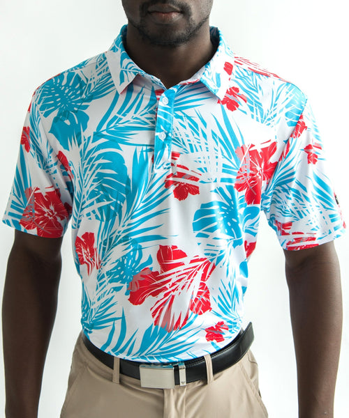 Yatta Golf Mens Standout Performance Short Sleeve Golf Polo Shirt (Red White & Beaches, Medium) Yatta Golf Mens Standout Performance Short Sleeve Golf Polo Shirt (Red White & Beaches, Medium)