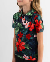 Youth Jungle Hibiscus Golf Polo - Yatta Golf