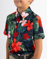 Youth Jungle Hibiscus Golf Polo - Yatta Golf