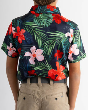 Youth Jungle Hibiscus Golf Polo - Yatta Golf