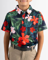 Youth Jungle Hibiscus Golf Polo - Yatta Golf